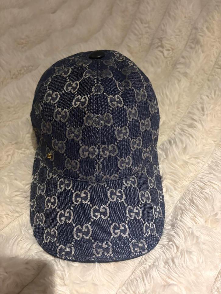 Gucci blauwe pet – monogram – unisex, Kleding | Dames, Hoeden en Petten, Zo goed als nieuw, One size fits all, Verzenden