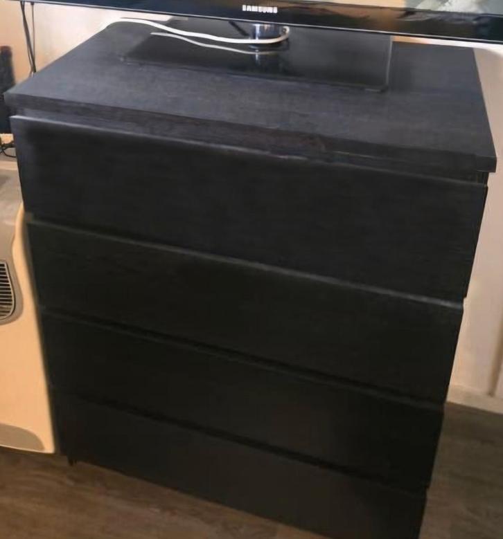 Ikea Malm ladekast - donkerbruin - 4 lades, Huis en Inrichting, Kasten | Dressoirs, Gebruikt, 50 tot 100 cm, 25 tot 50 cm, Met lade(s)