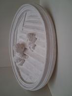 Ovaal Vintage Wit Gipsen Wandpaneel 3D - Kindje met Hondje, Ophalen of Verzenden