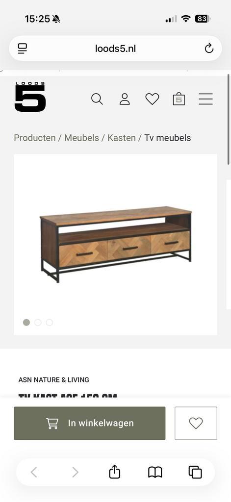 Teakhouten TV meubel van Loods 5, Huis en Inrichting, Kasten | Televisiemeubels, Zo goed als nieuw, Minder dan 100 cm, 100 tot 150 cm