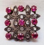 Broche 18kt diamant robijn., Sieraden, Tassen en Uiterlijk, Antieke sieraden, Ophalen of Verzenden, Goud, Broche, Met edelsteen