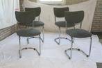 4 Vintage De Wit 2011 Jaren '50 Chroom Stoelen Donkergrijs, Huis en Inrichting, Stoelen, Ophalen, Gebroeders de Wit, Gebruikt