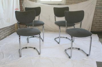 4 Vintage De Wit 2011 Jaren '50 Chroom Stoelen Donkergrijs beschikbaar voor biedingen