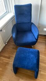 Blauwe fauteuil met voetenbankje, Ophalen of Verzenden, Zo goed als nieuw