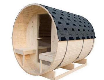 SAUNA BARREL HELEMAAL COMPLEET MET DAKSINGELS, KACHEL ETC!🚚 beschikbaar voor biedingen