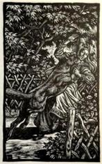 Nico Bulder (1898 1964) Houtsnede 'Boze hond' ~1930. Monogra, Antiek en Kunst, Verzenden