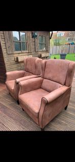 Mooie zware leren fauteuils., Ophalen, Twee, Bruin, Vintage