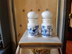 Apothekers blauw en wit melk glazen potjes met kaars., Ophalen of Verzenden