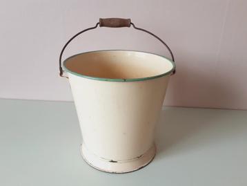 Zweedse Vintage Emaille Emmer Crème/Groen - Kockums beschikbaar voor biedingen