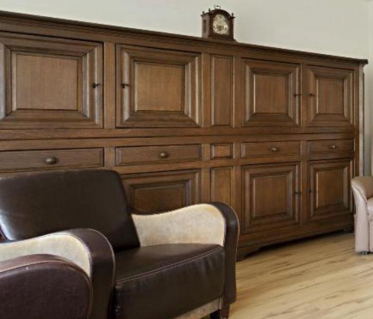 Custom made  Eiken Wandmeubel - Heel veel Opbergruimte!, Huis en Inrichting, Kasten | Buffetkasten, Gebruikt, 150 tot 200 cm, 200 cm of meer