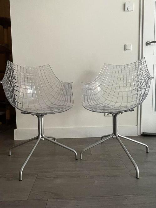 2 Design draadstoel kuipstoel stoelen transparant eettafel, Huis en Inrichting, Stoelen, Gebruikt, Twee, Kunststof, Ophalen