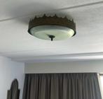 Fraaie plafonnière van koper en met geslepen glas, Ophalen of Verzenden