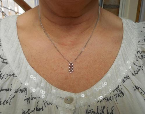 Zilveren ketting met hanger roze steentjes nr.1452, Sieraden, Tassen en Uiterlijk, Kettingen, Zo goed als nieuw, Zilver, Zilver