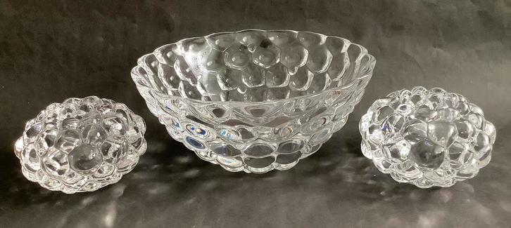 ORREFORS - RASPBERRY schaal en 2 waxinelichthouders, Antiek en Kunst, Antiek | Glas en Kristal, Ophalen of Verzenden