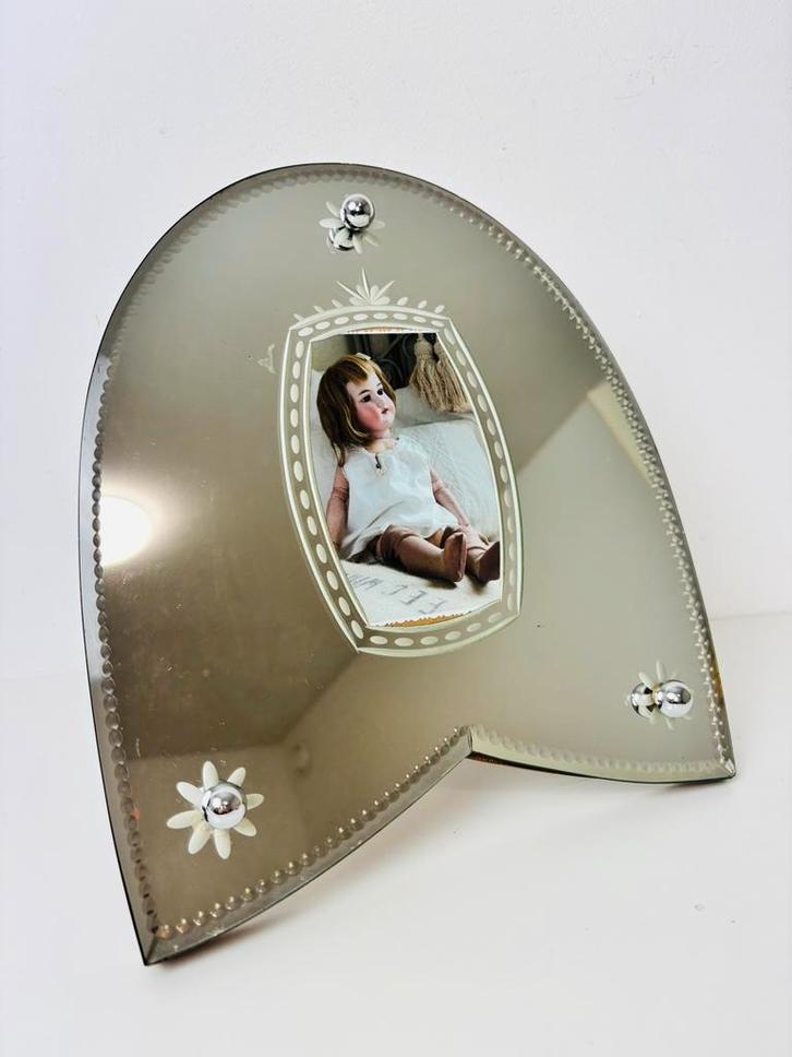 Art Deco spiegel fotolijst met groen glas jaren 30, Antiek en Kunst, Antiek | Woonaccessoires, Ophalen of Verzenden