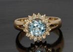 Blauwe topaas 16 diamanten 14k gouden luxe rozet dames ring, Voordeelsieraden, Verzenden, Zo goed als nieuw, 17 tot 18