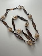 Antieke ketting beige Murano kralen+kopergeslagen stukjes, Sieraden, Tassen en Uiterlijk, Antieke sieraden, Ophalen of Verzenden
