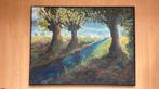 Schilderij van schapen langs sloot, acryl, Antiek en Kunst, Kunst | Schilderijen | Abstract, Ophalen of Verzenden