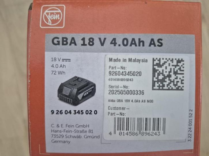 Bosch Fein Ampshare accu GBA 18 V 4 Ah AS, Doe-het-zelf en Verbouw, Gereedschap | Overige machines, Nieuw, Ophalen of Verzenden