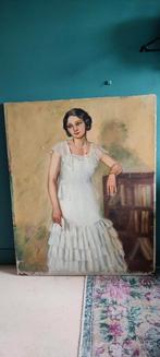 Oud shabby Frans portret schilderij mooie dame, Ophalen