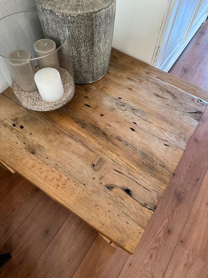 Rustieke houten tafel, Huis en Inrichting, Tafels | Salontafels, Minder dan 50 cm, 50 tot 100 cm, Rechthoekig, Ophalen