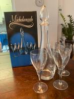 Kristallen karaf met 4 wijn glazen, Huis en Inrichting, Ophalen of Verzenden, Nieuw, Glas of Glazen