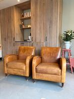 Vintage leren cognac kleur fauteuils (set van 2), Huis en Inrichting, Fauteuils, Ophalen of Verzenden, Gebruikt, Leer, 75 tot 100 cm