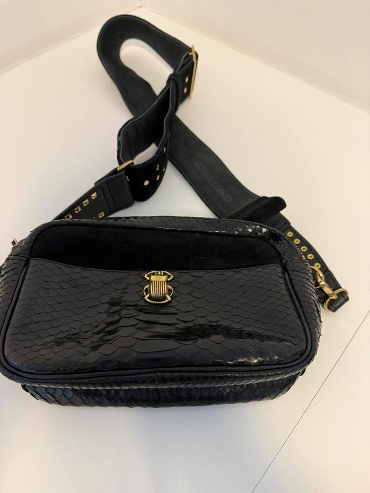 Claris Virot LELIE TAS Zwarte python leer, Sieraden, Tassen en Uiterlijk, Tassen | Damestassen, Zo goed als nieuw, Schoudertasje