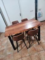 Houten tafel met 4 krukjes, Huis en Inrichting, Tafels | Eettafels, Ophalen, Rechthoekig, 100 tot 150 cm, 50 tot 100 cm
