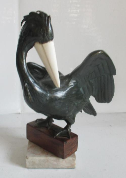 art deco Vienna brons pelikaan op marmer, Antiek en Kunst, Antiek | Koper en Brons, Verzenden