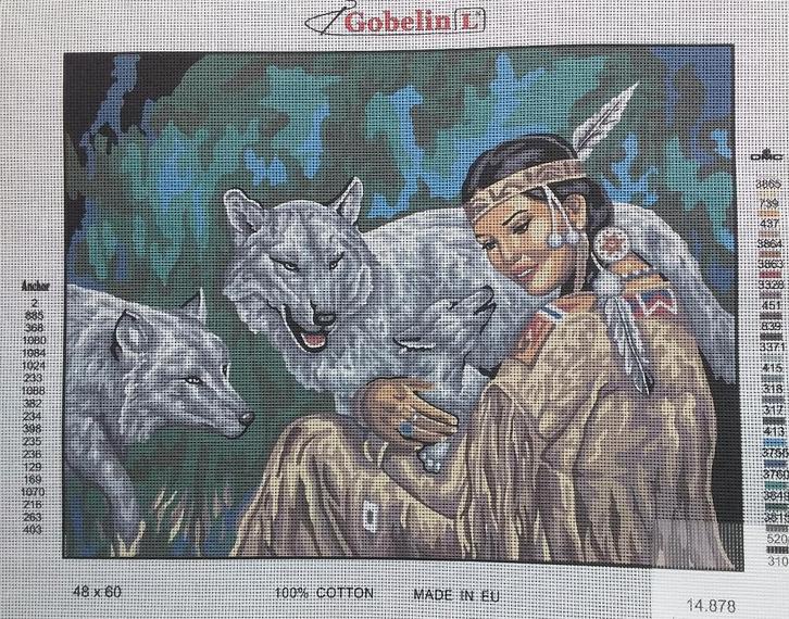 Cado voorbedrukt borduurstramien indiaanse met wolven, Hobby en Vrije tijd, Borduren en Borduurmachines, Nieuw, Patroon, Ophalen of Verzenden