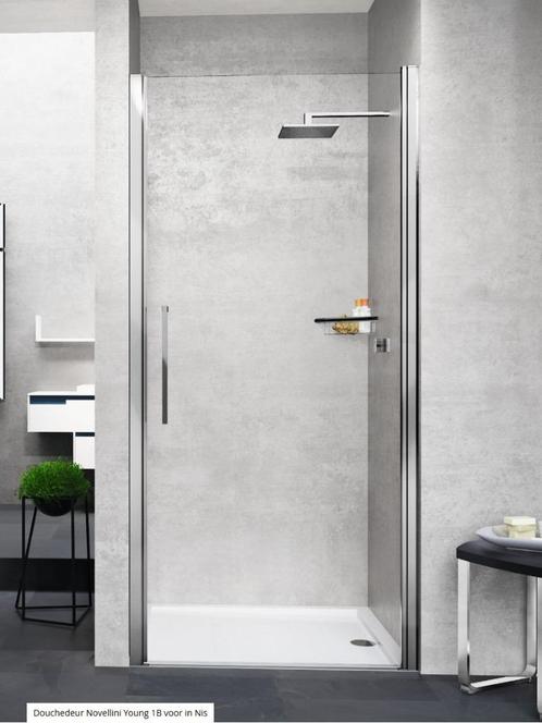 Nieuw in Doos: Novellini Young 1B Douchedeur 87-91x200cm, Doe-het-zelf en Verbouw, Sanitair, Nieuw, Overige typen, Chroom, Glas