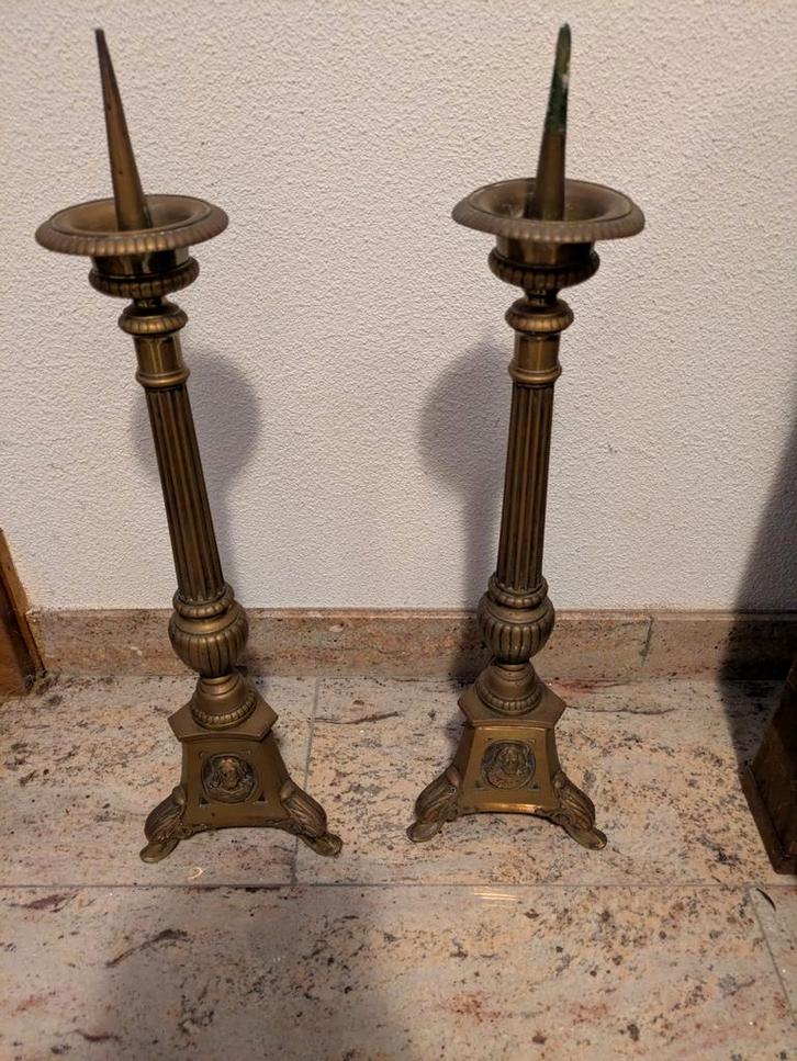 Set van 2 Antieke Kandelaars - 59cm Hoog, Antiek en Kunst, Antiek | Kandelaars, Ophalen of Verzenden