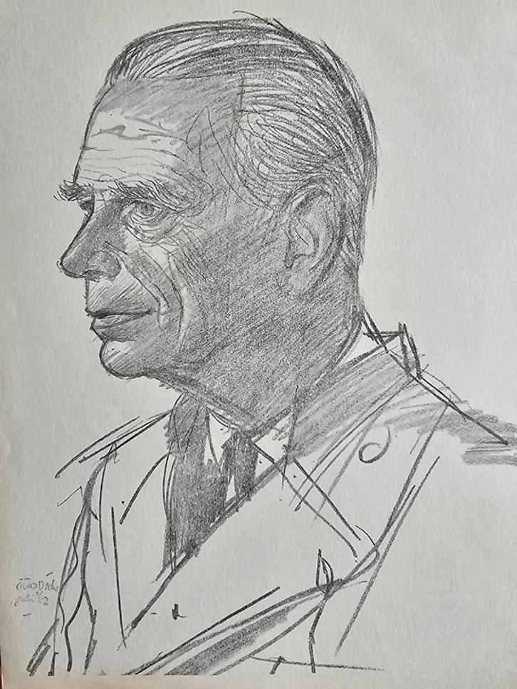 Portret Eelco Huizinga - Potloodtekening Otto Dicke, Antiek en Kunst, Kunst | Tekeningen en Foto's, Ophalen of Verzenden