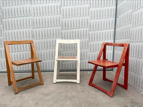 3 x Vintage Trieste Klapstoel, Aldo Jacober, Huis en Inrichting, Stoelen, Gebruikt, Vijf, Zes of meer stoelen, Rood, Ophalen