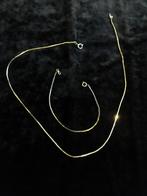 zilverkleurige ketting en armband - platte schakel, Ophalen of Verzenden, Zo goed als nieuw, Zilver, Overige materialen