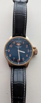 Heren Horloge Nautica A15593 Goud/Zwart - Leren bandje, Overige merken, Leer, Staal, Polshorloge