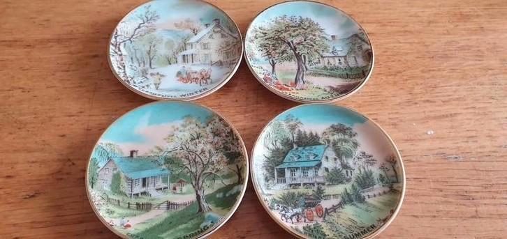 Currier & Ives seizoensbordjes miniatuur, Antiek en Kunst, Antiek | Wandborden en Tegels, Ophalen of Verzenden
