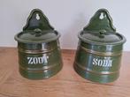 Donkergroen emaille sodapot en zoutpot BK, Antiek en Kunst, Antiek | Emaille, Ophalen of Verzenden