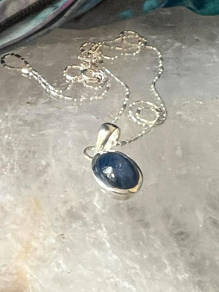 Saffier hanger geluk beschermt inzicht magie uniek, Sieraden, Tassen en Uiterlijk, Kettingen, Nieuw, Zilver, Blauw, Met edelsteen