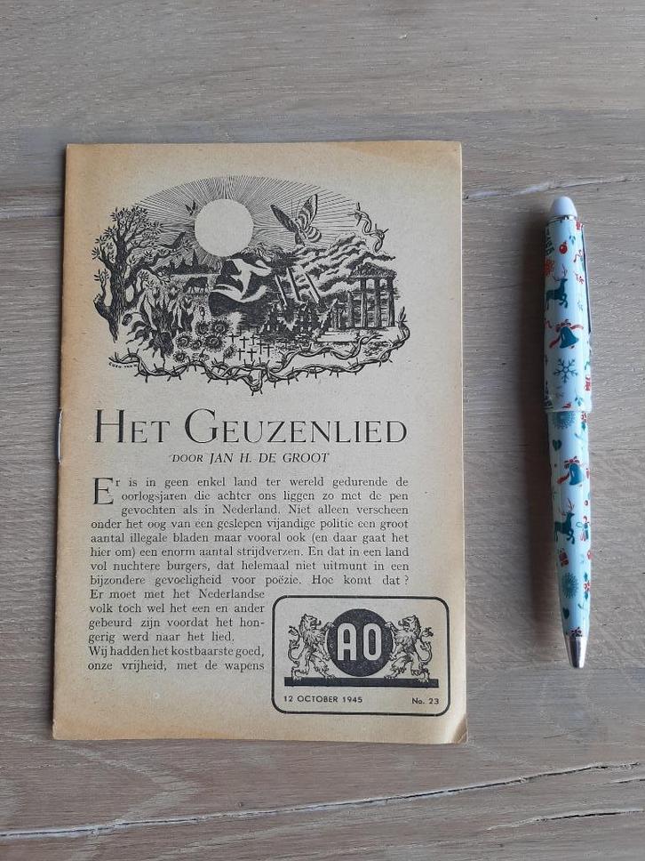 Verzet: Het Geuzenlied (oa Marten Toonder, Campert), 1945, Verzamelen, Militaria | Tweede Wereldoorlog, Overige soorten, Boek of Tijdschrift