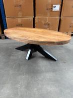 Ovale salontafel | 130x70x45cm | naturel mangohout & zwart, Ophalen, 100 tot 150 cm, 50 tot 100 cm, Zo goed als nieuw