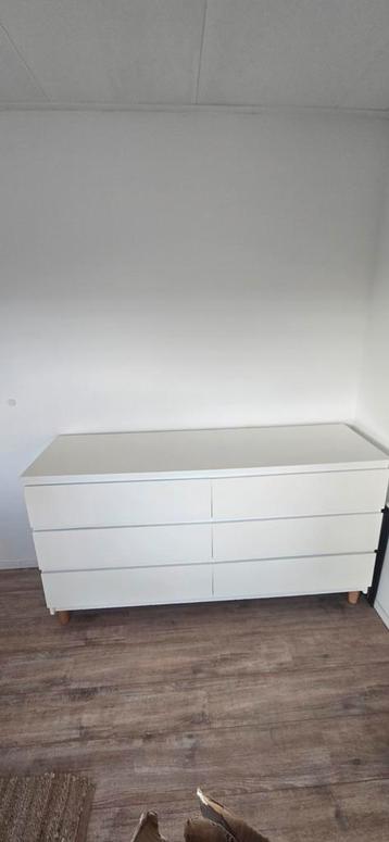 IKEA Malm ladekast wit met eiken poten - 6 laden - afbeelding 1