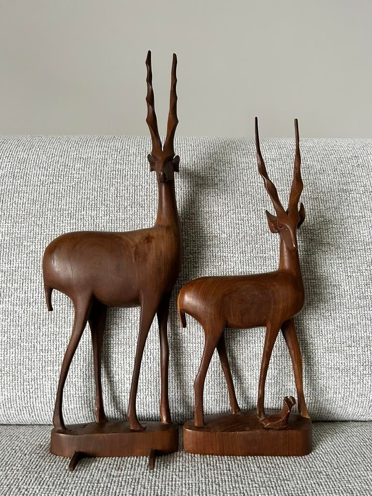 Vintage houten herten gazelles, Ophalen, Gebruikt