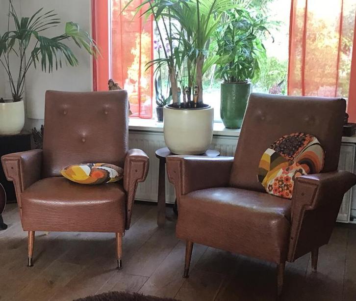 2 fauteuils jaren 60, Huis en Inrichting, Fauteuils, Gebruikt, Overige materialen, 50 tot 75 cm, 75 tot 100 cm, Ophalen