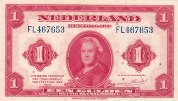 Wilhelmina -1 gulden 1943 aUNC serie FL 467653 -P64,AV5.1 beschikbaar voor biedingen