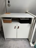Witte commode met leren greepjes, Ophalen, 50 tot 70 cm, 90 tot 105 cm, 100 cm of meer