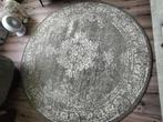 Laagpolig zacht groen/beige vintage rond kleed., Ophalen, Zo goed als nieuw, Groen, Rond