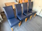 Vier eet stoelen blauw lederen look, Ophalen, Zo goed als nieuw, Blauw, Vier