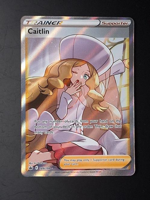 Chilling Reign Trainer Caitlin 189/198, Hobby en Vrije tijd, Verzamelkaartspellen | Pokémon, Zo goed als nieuw, Losse kaart, Ophalen of Verzenden
